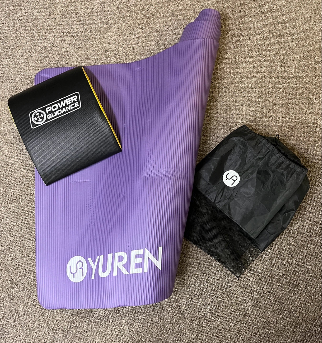 YUREN Purple Yoga Mat with Bag & Power Guidance Pad