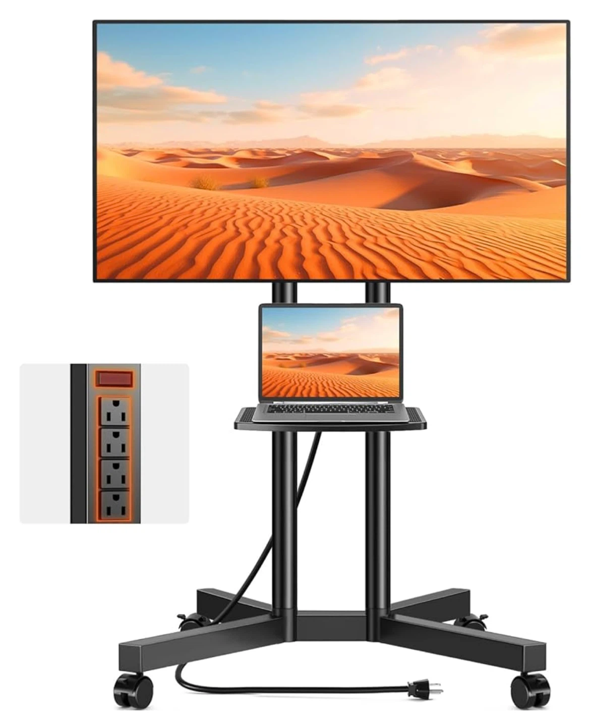Rolling TV Stand with Mount & Power Strip