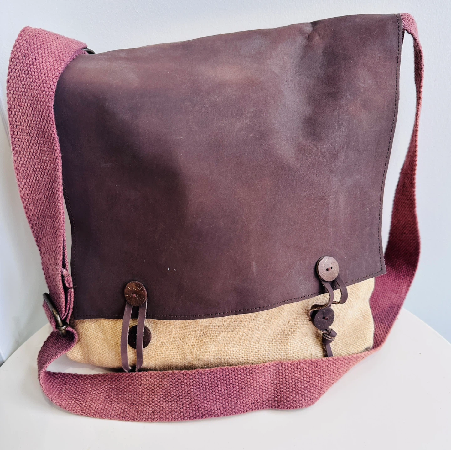 Organic jute beach bag amaranto Small brick