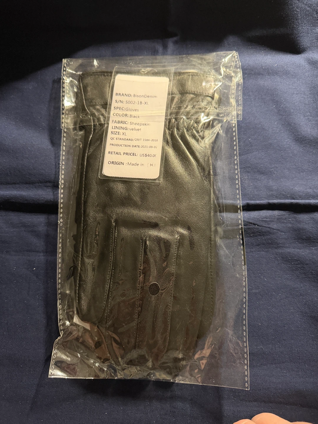 New Bison Denim Black Leather Gloves, XL