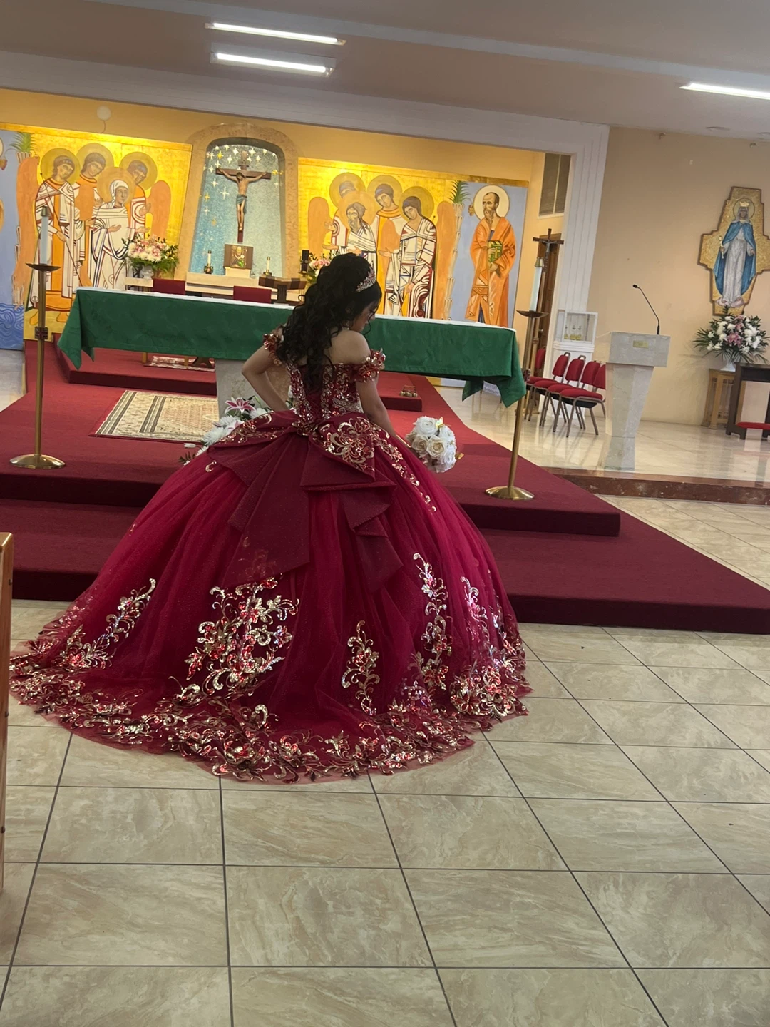 Burgundy & Gold Quinceañera Dress - photo 2