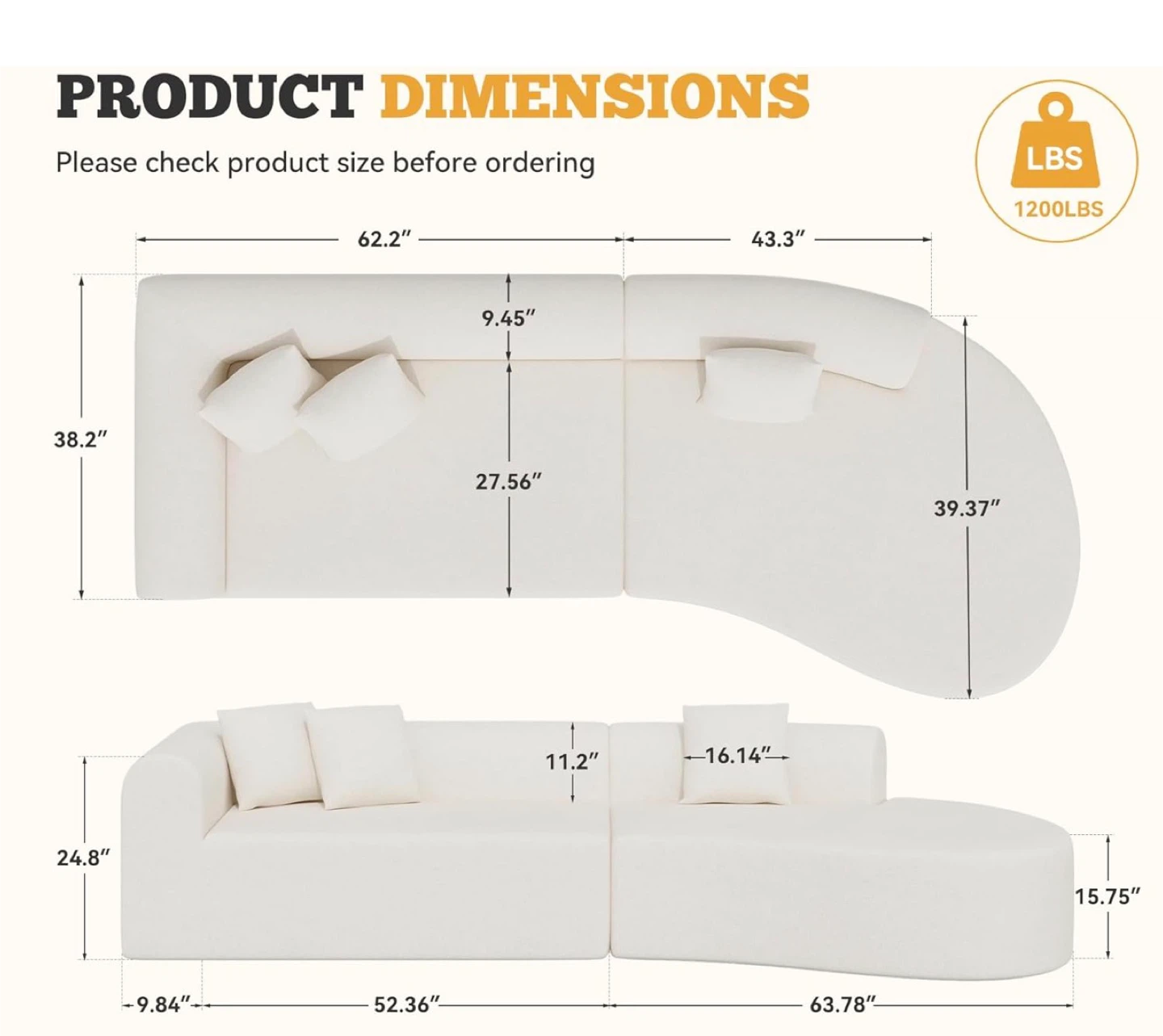 Modular Sectional Sofa with Curved Ottoman - photo 2