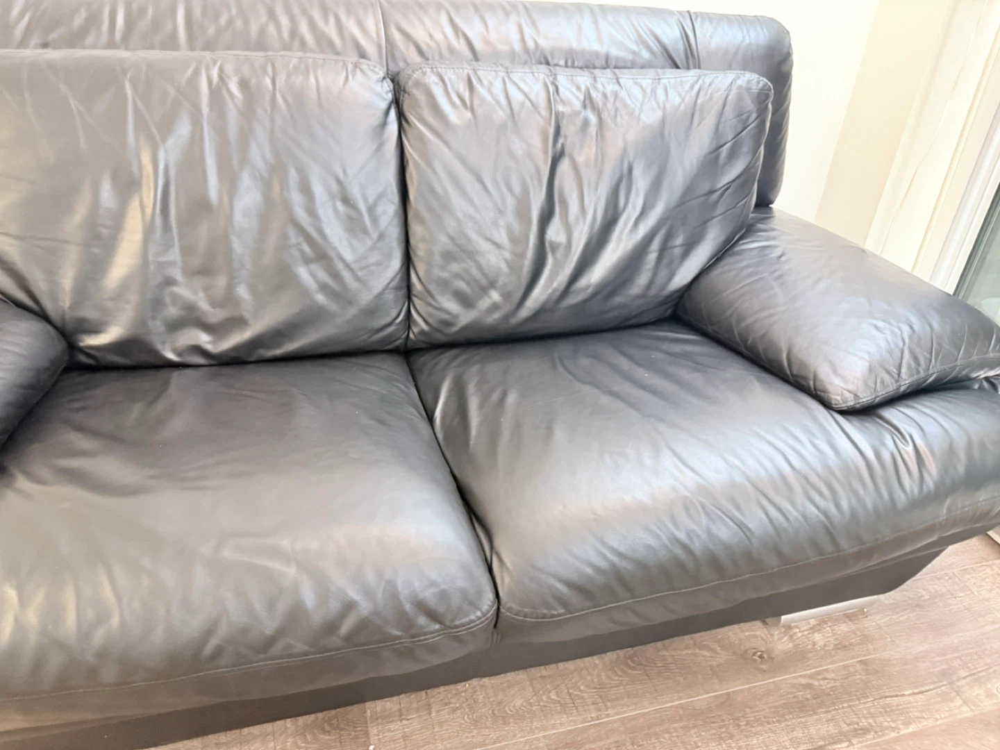 Black Leather Sofa - Two Seater - photo 4