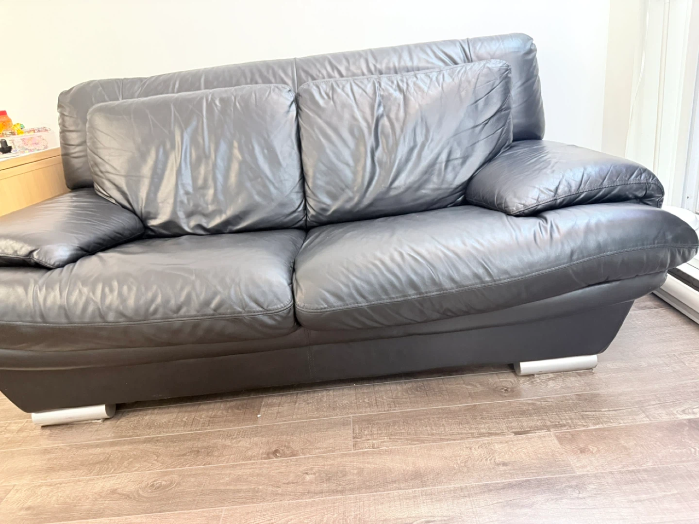 Black Leather Sofa - Two Seater