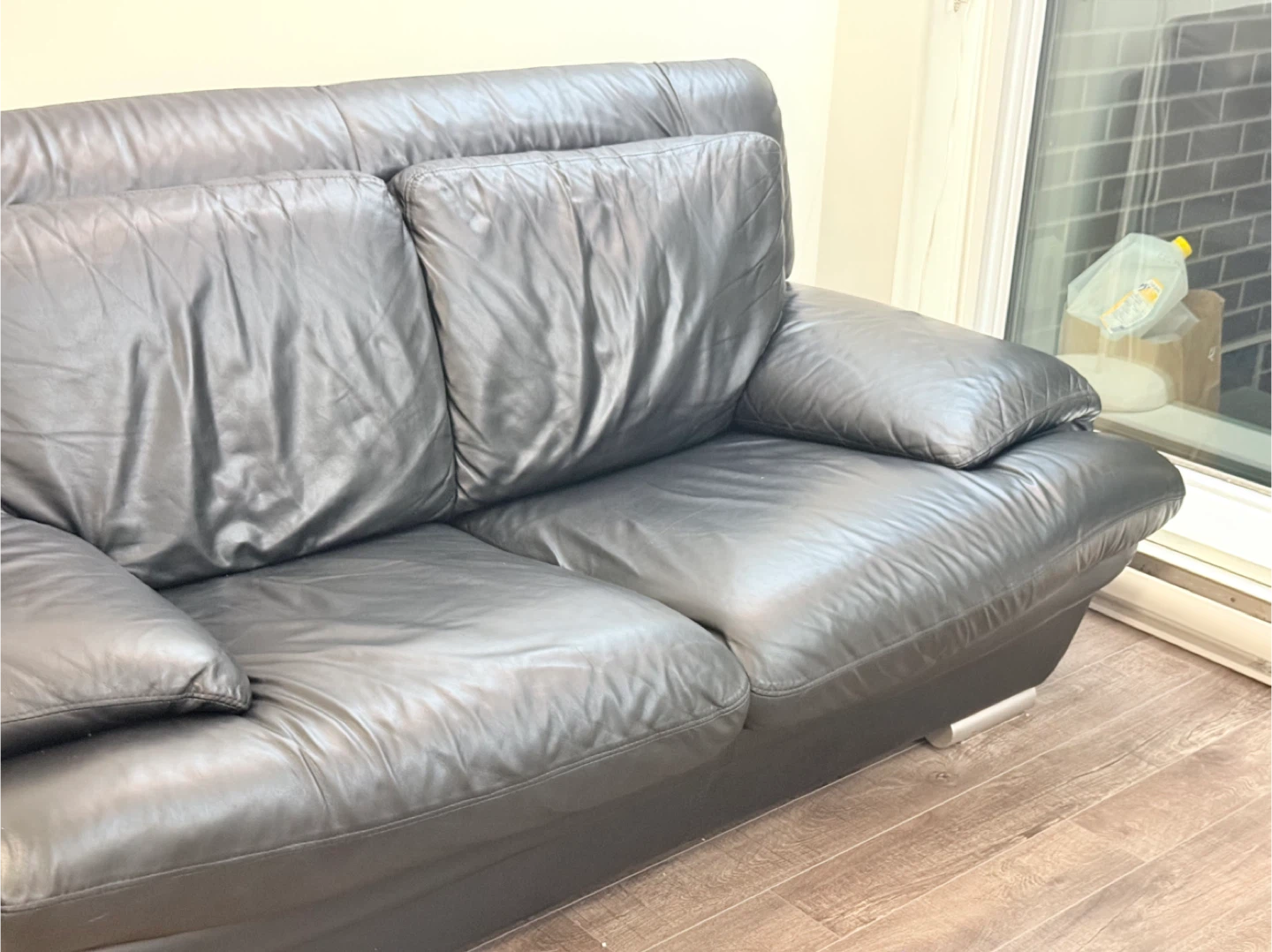 Black Leather Sofa - Two Seater - photo 3