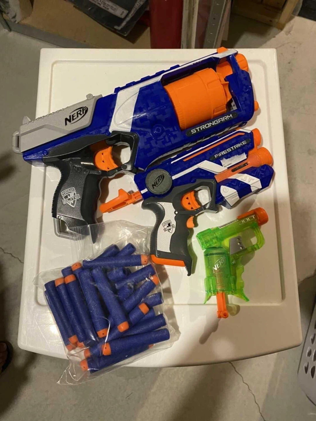 Nerf Strongarm, Firestrike, Jolt + Darts