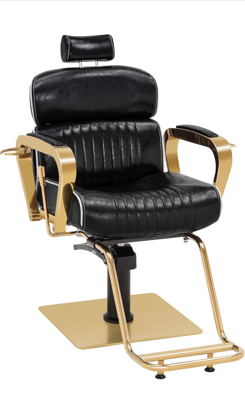 Black & Gold Barber Chair - Swiveling, Adjustable