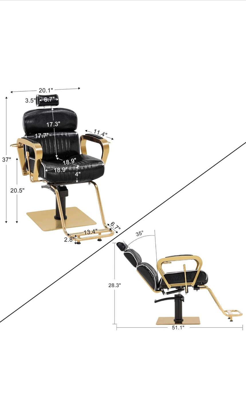 Black & Gold Barber Chair - Swiveling, Adjustable - photo 2