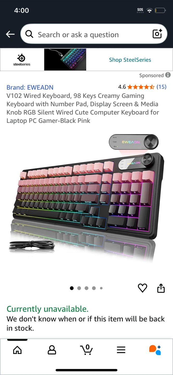 EWEADN V102 Wired Gaming Keyboard - Black Pink