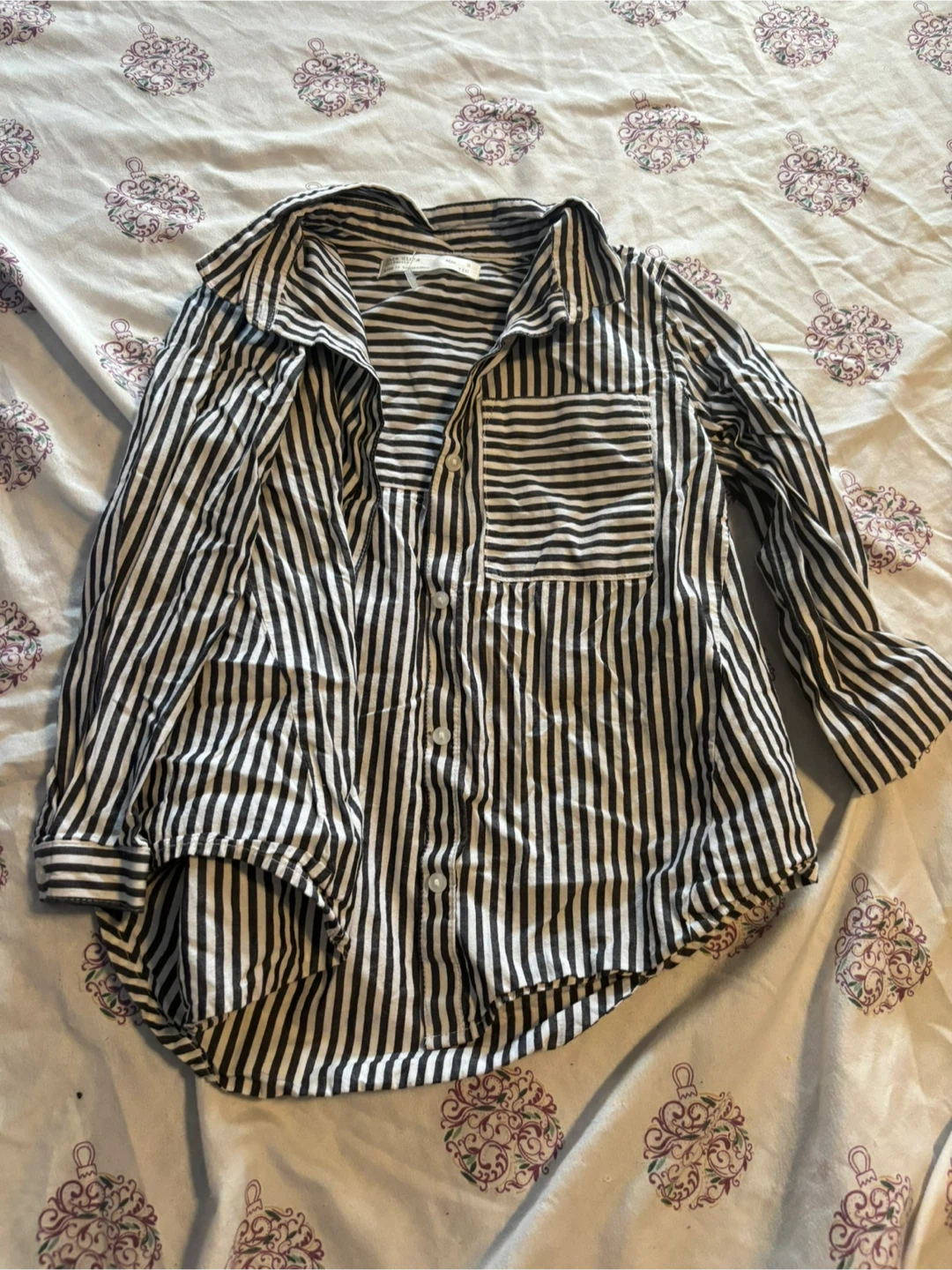 Zara Girls Black & White Striped Shirt - Size 5