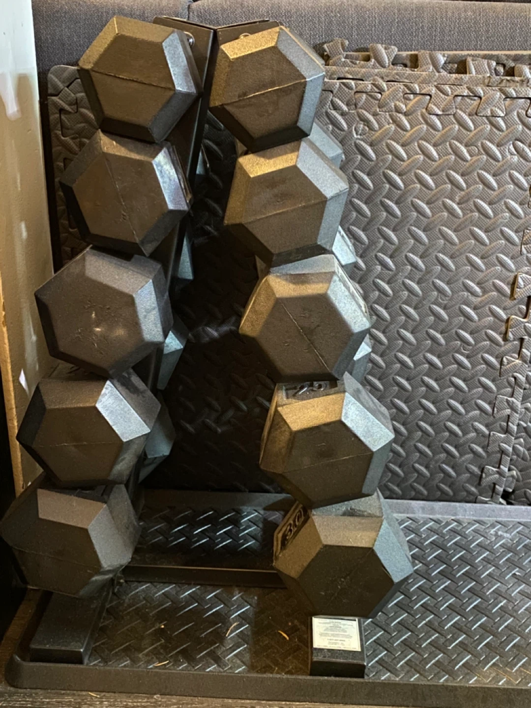 Hex barbell stack and rack, 10-30lbs