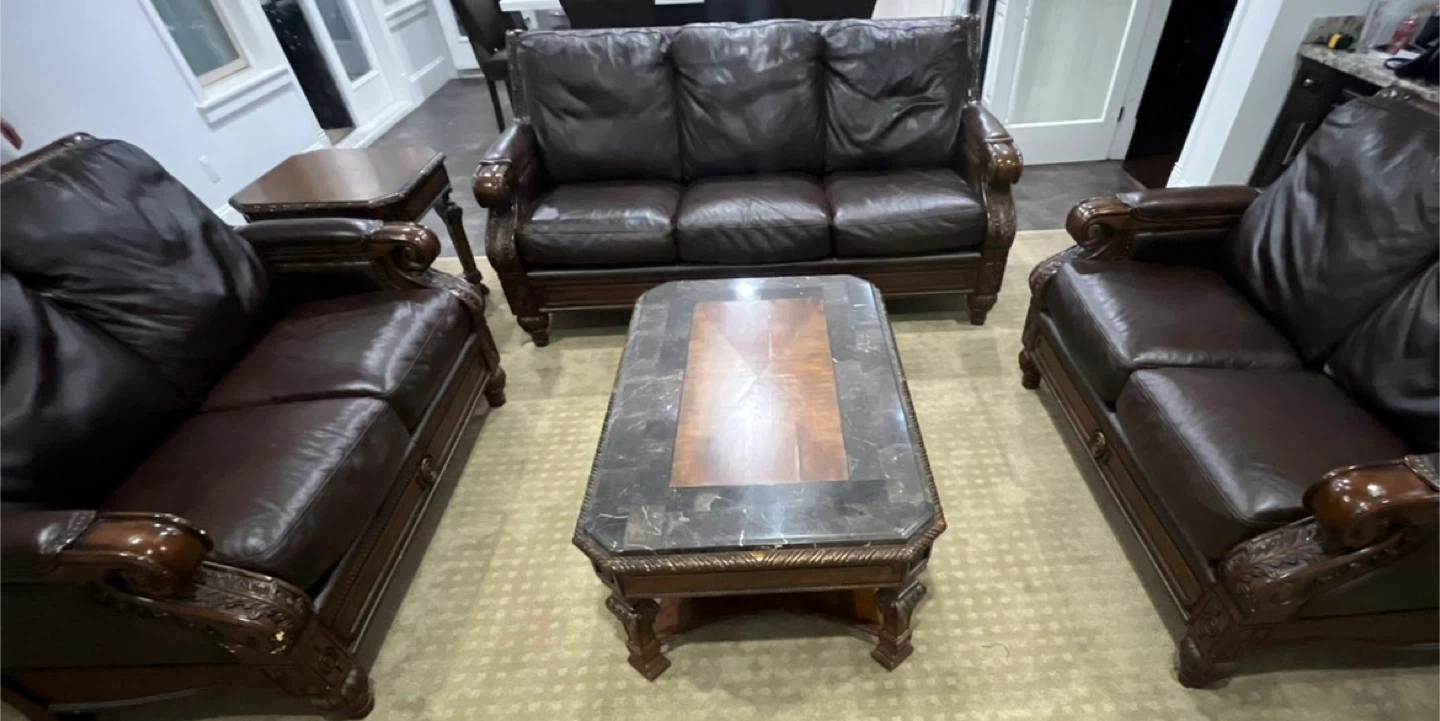 Super Comfortable Brown Leather Sofa Set