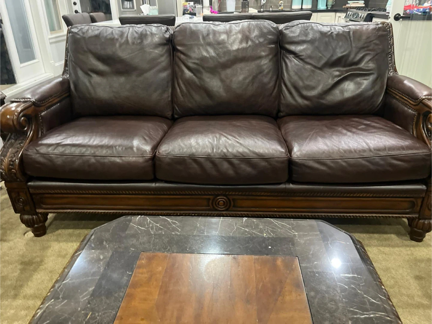 Super Comfortable Brown Leather Sofa Set - photo 2