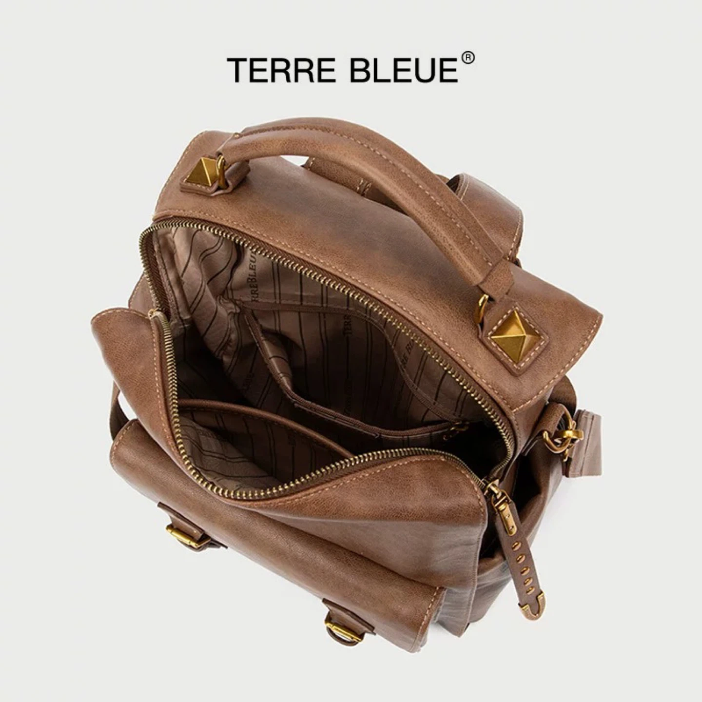 Terre Bleue Brown Leather Backpack Purse - photo 3