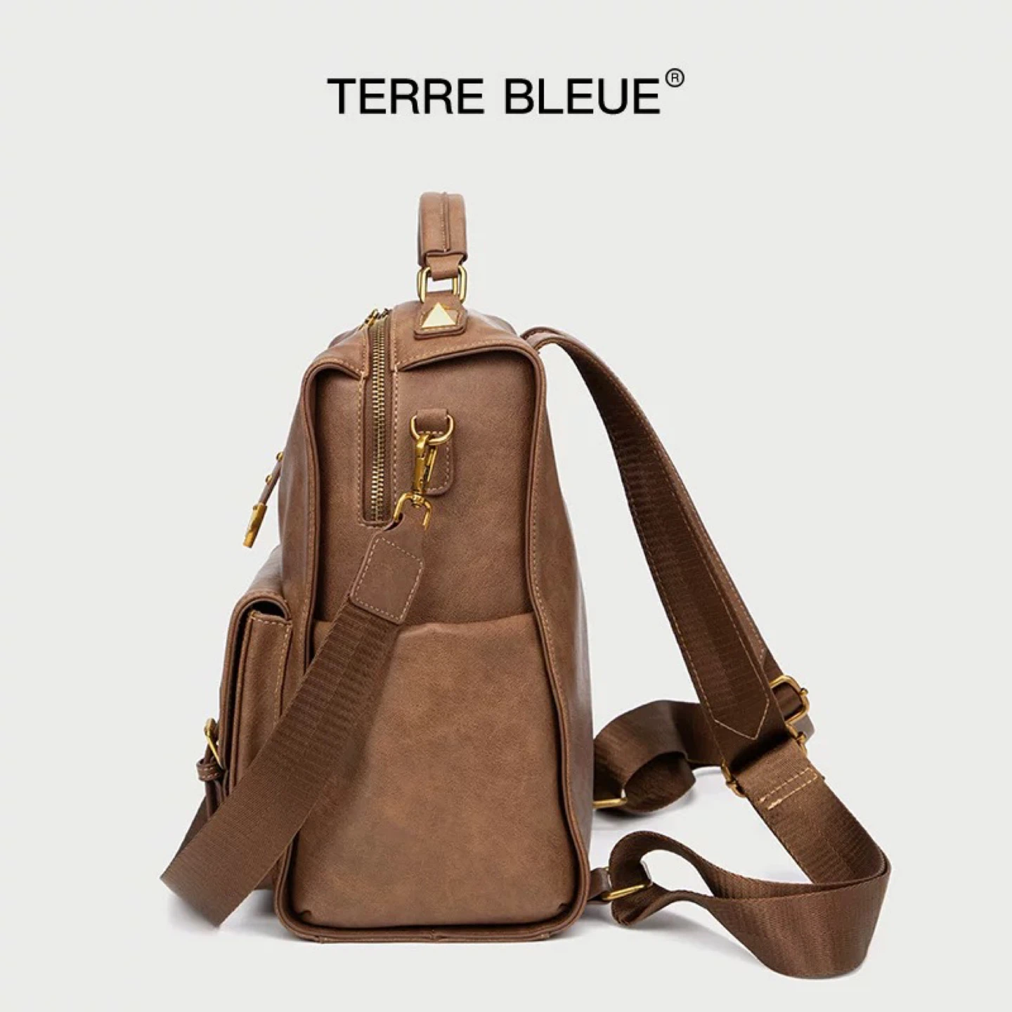Terre Bleue Brown Leather Backpack Purse - photo 2