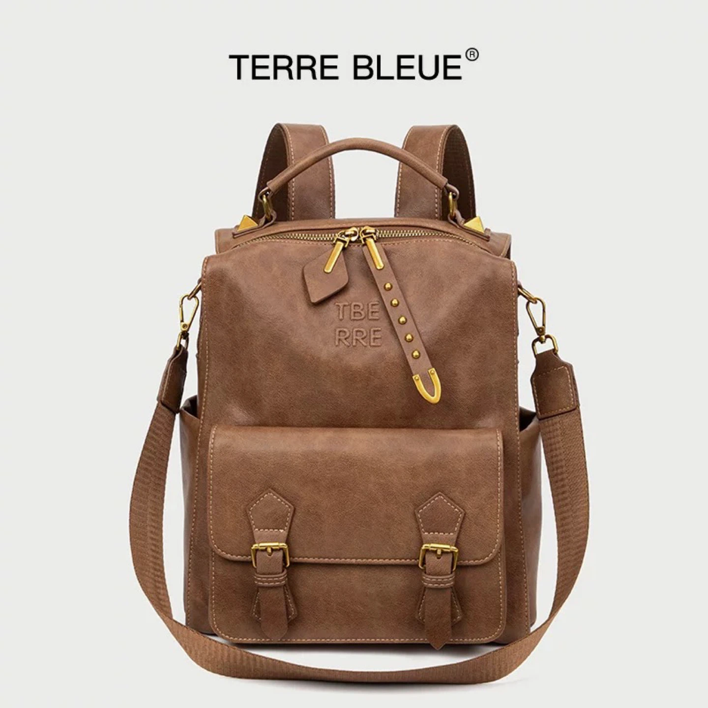 Terre Bleue Brown Leather Backpack Purse