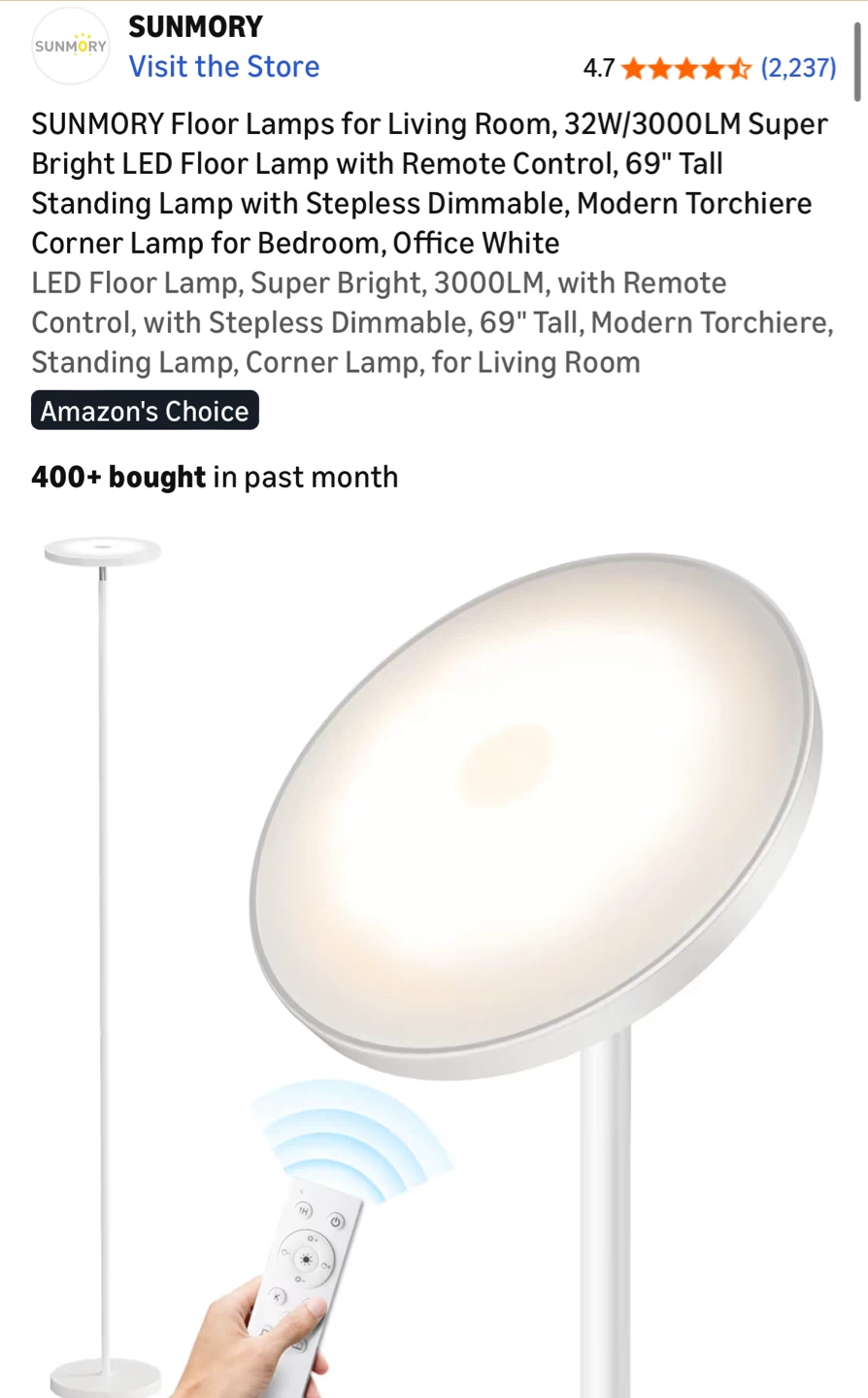 Bright Floor Lamp with Remote Control
