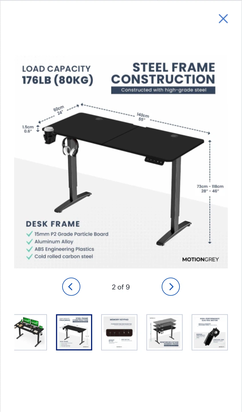 Motiongrey Standing Desk - Steel Frame, Black
