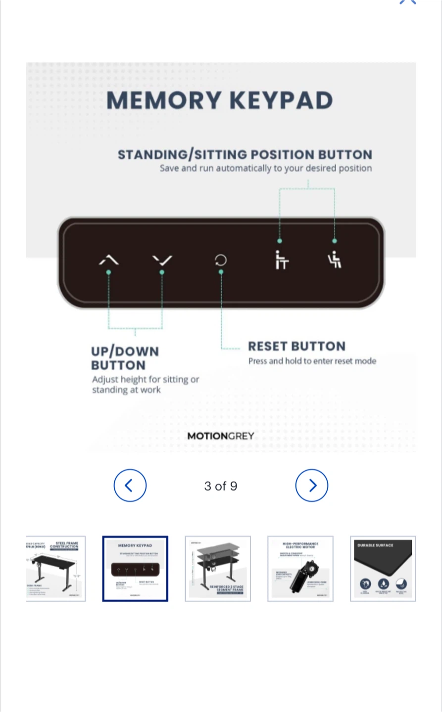 Motiongrey Standing Desk - Steel Frame, Black - photo 3