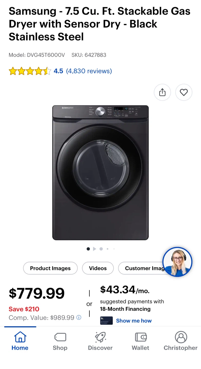 Samsung 7.5 Cu. Ft. Gas Dryer - Black Stainless Steel