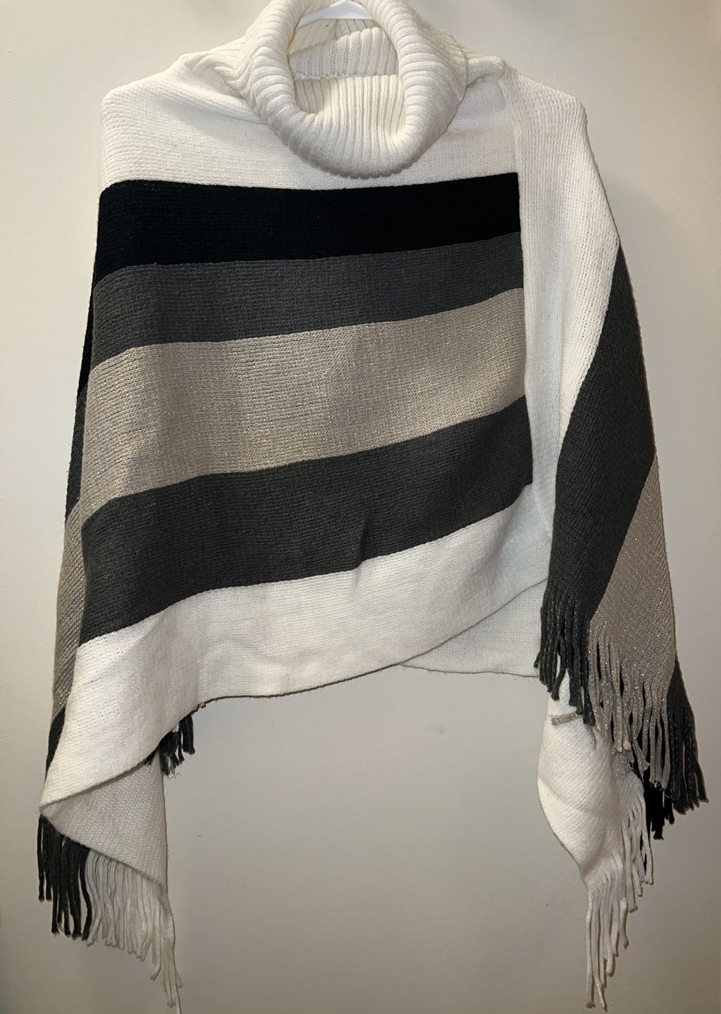 Striped Poncho with Fringe-one size