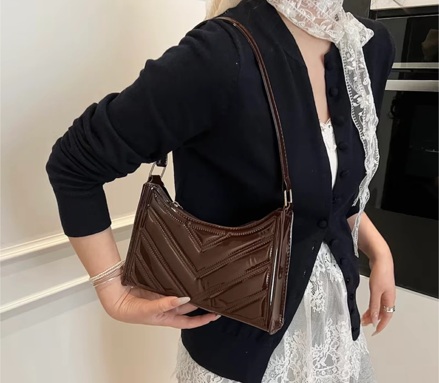 Brown Patent Shoulder Bag - photo 2