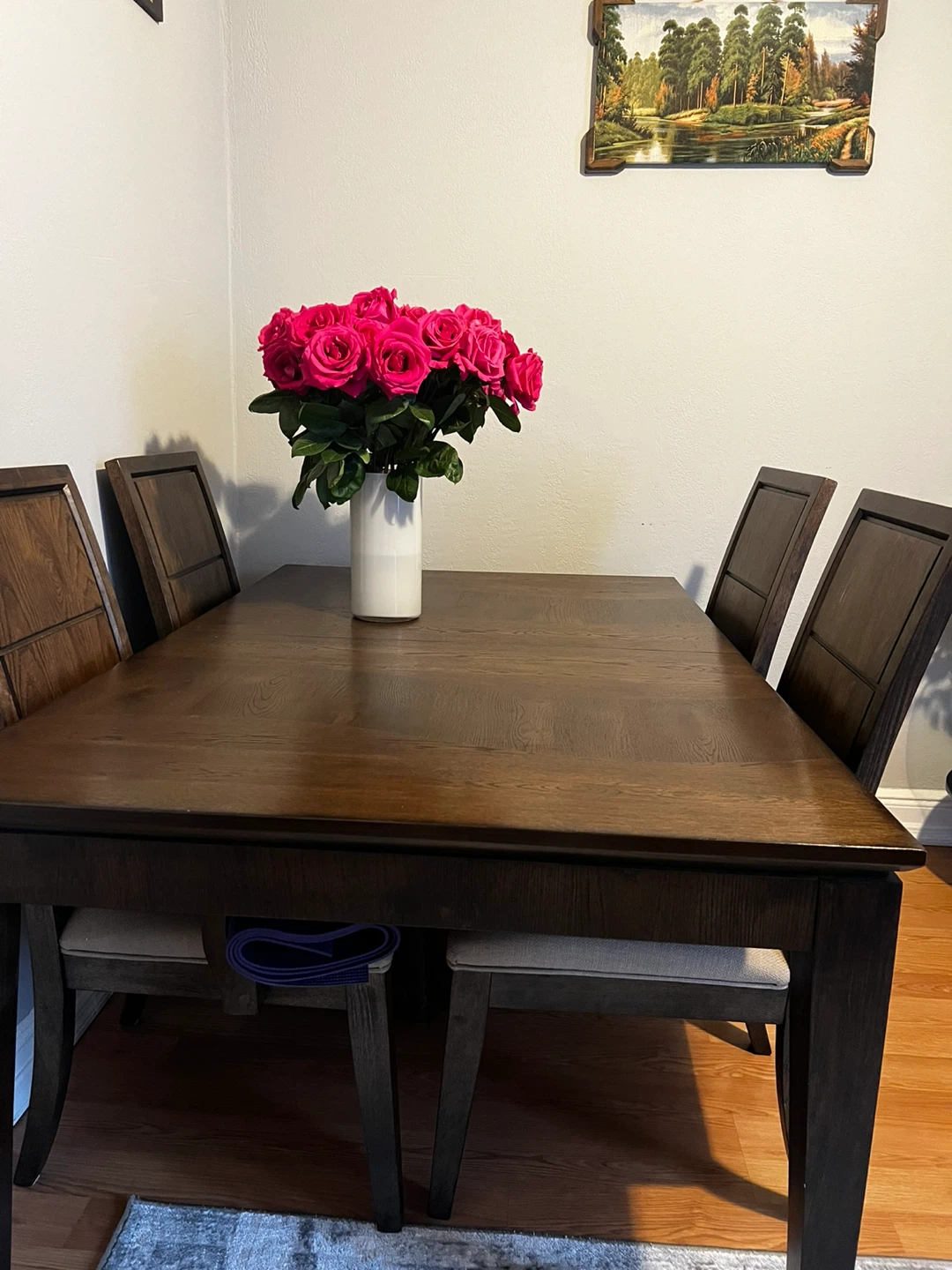Dining Table with Four Chairs.2extra chairs new still on a box.