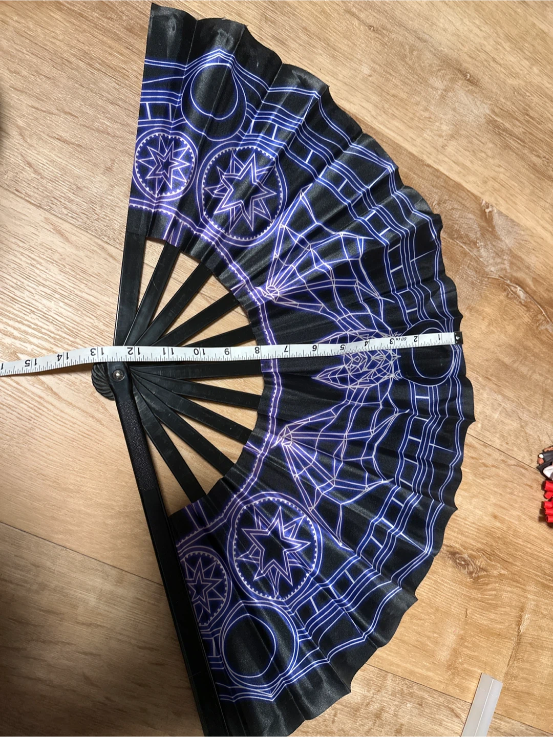 Folding Hand Fan - Black with Purple bat sigil Design - photo 3