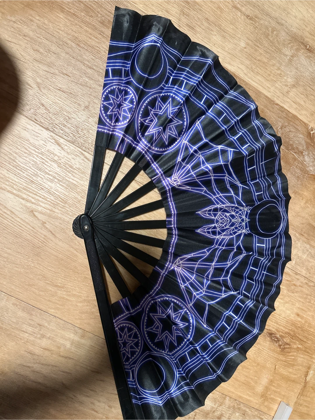 Folding Hand Fan - Black with Purple bat sigil Design