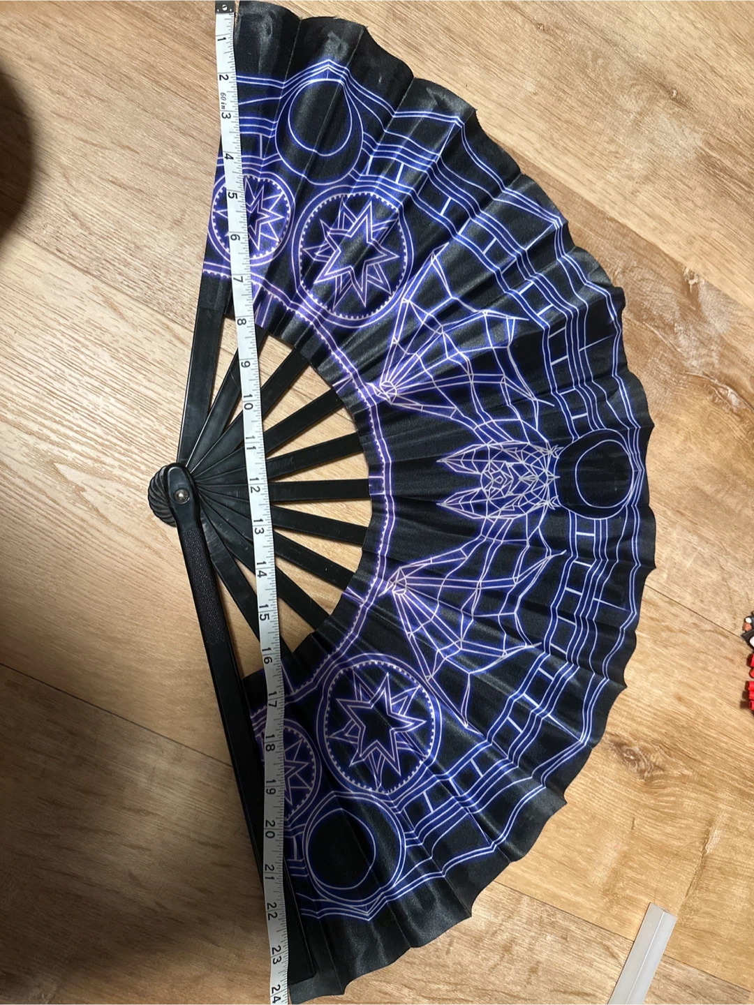 Folding Hand Fan - Black with Purple bat sigil Design - photo 2