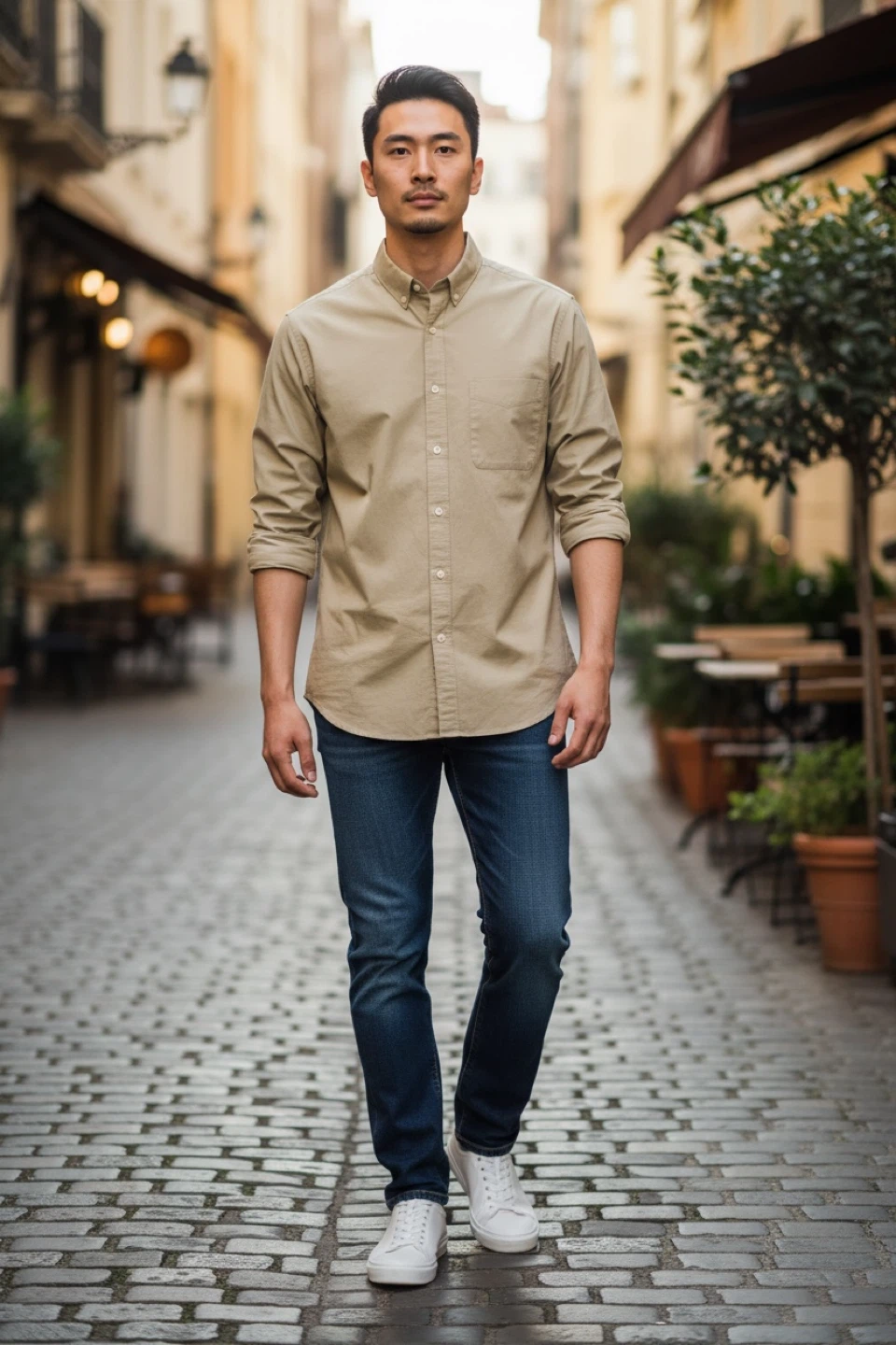 Zara Beige Button-Down Shirt - Size S