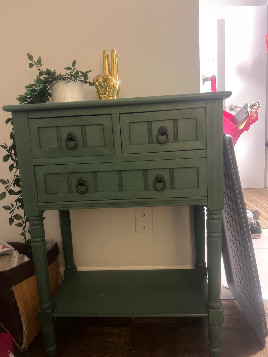 Green Accent Table with Drawers