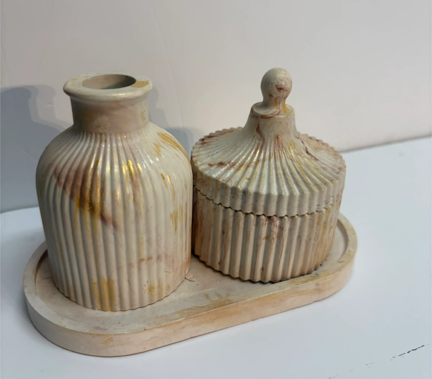Handmade marble tray set with Trinket Box and Vase - photo 5