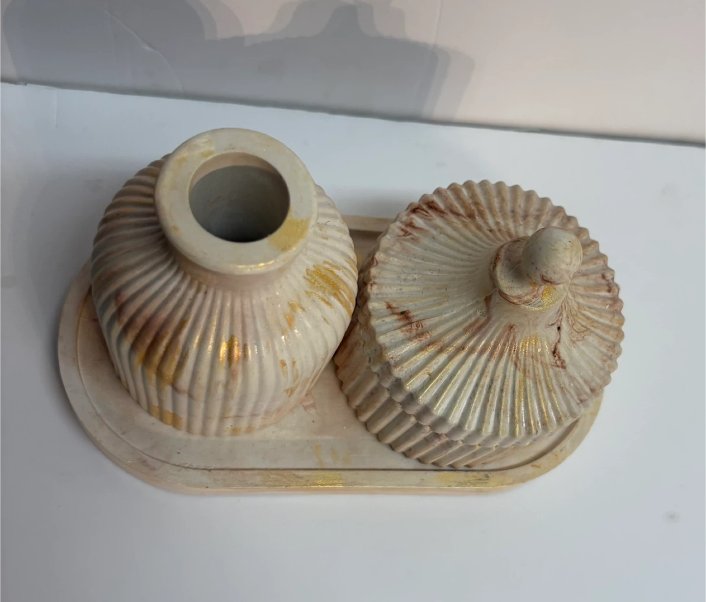 Handmade marble tray set with Trinket Box and Vase - photo 4