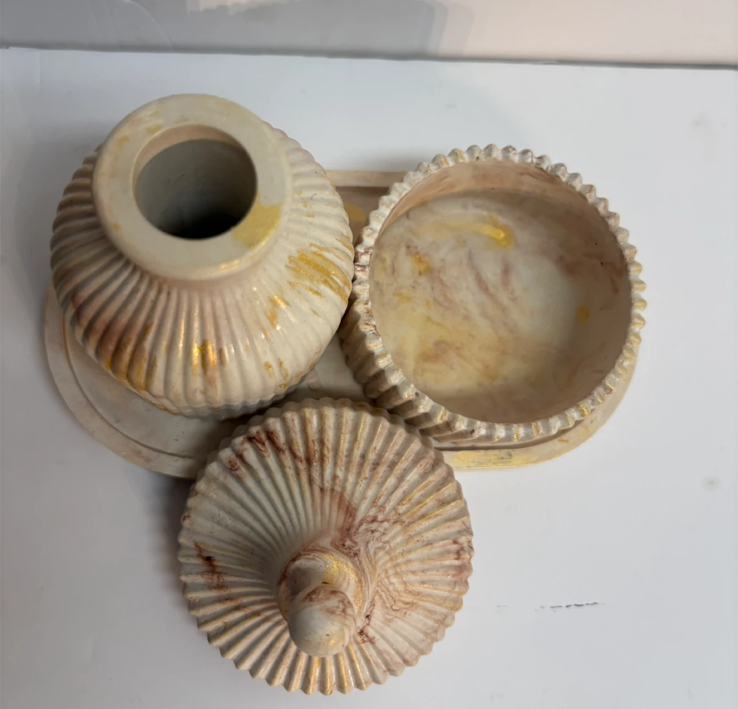 Handmade marble tray set with Trinket Box and Vase - photo 2