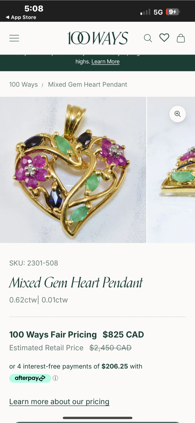 10 k Mixed Gem Heart Pendant - photo 2
