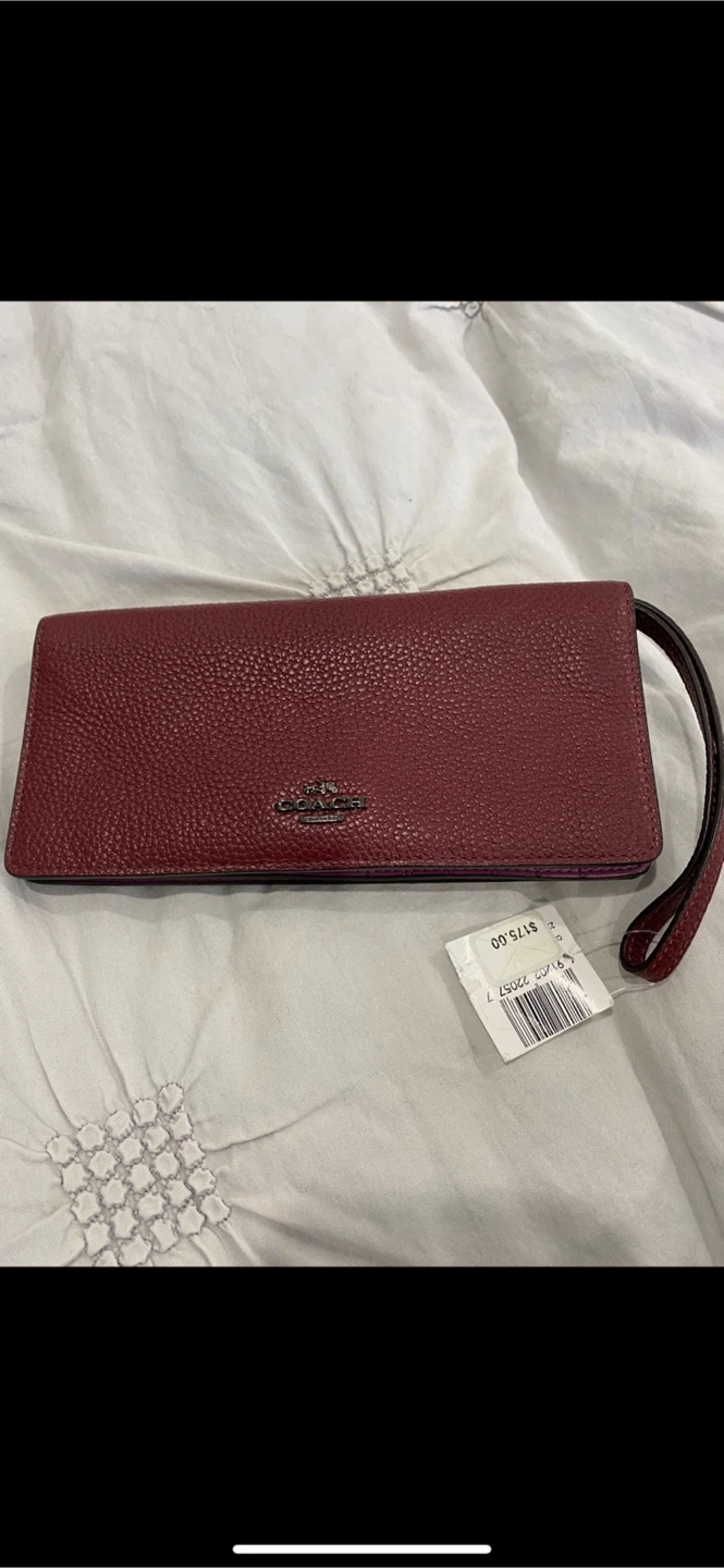 BN Coach Leather Wallet with Wristlet - Burgundy