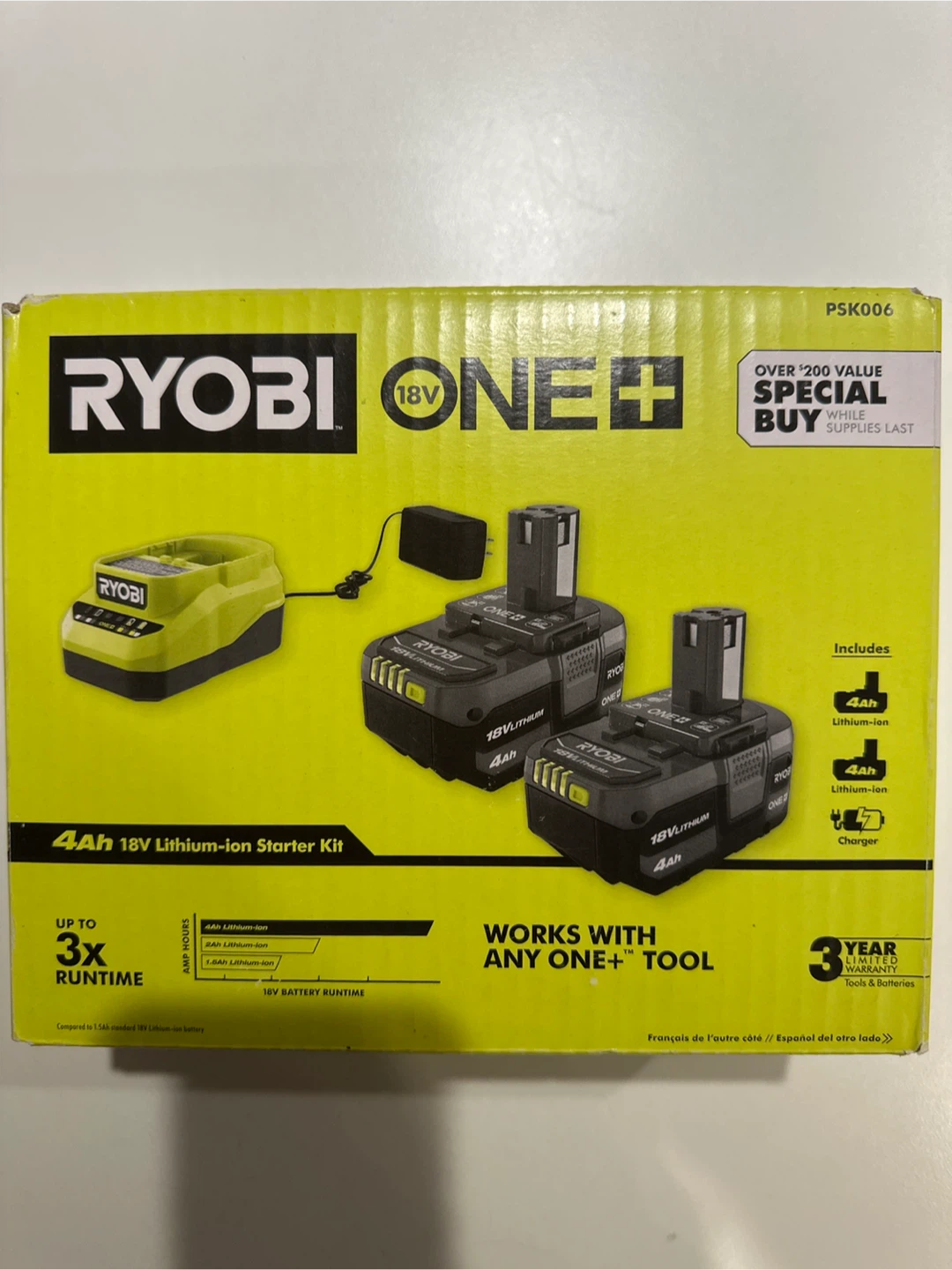 New Ryobi ONE+ 4Ah 18V Lithium-ion Starter Kit
