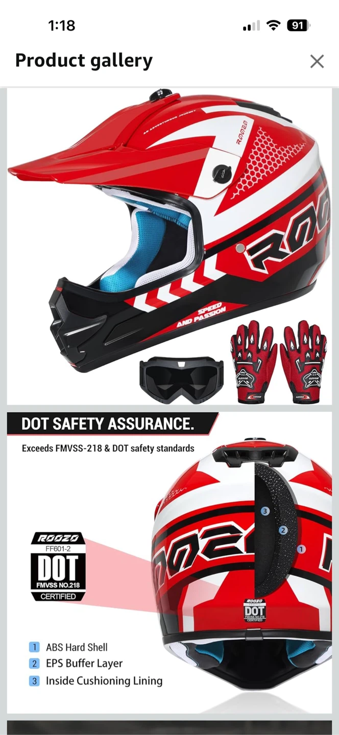 ROCO DOT Certified Red/White Motocross Helmet