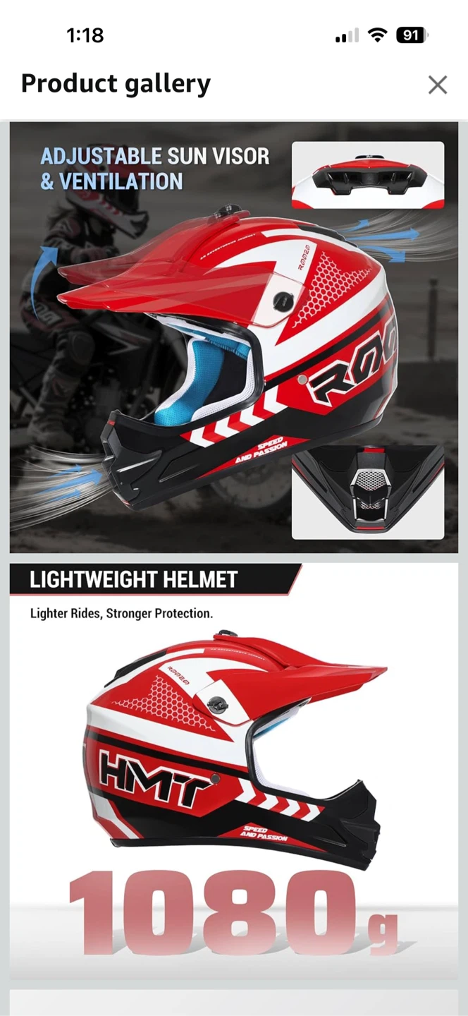ROCO DOT Certified Red/White Motocross Helmet - photo 2