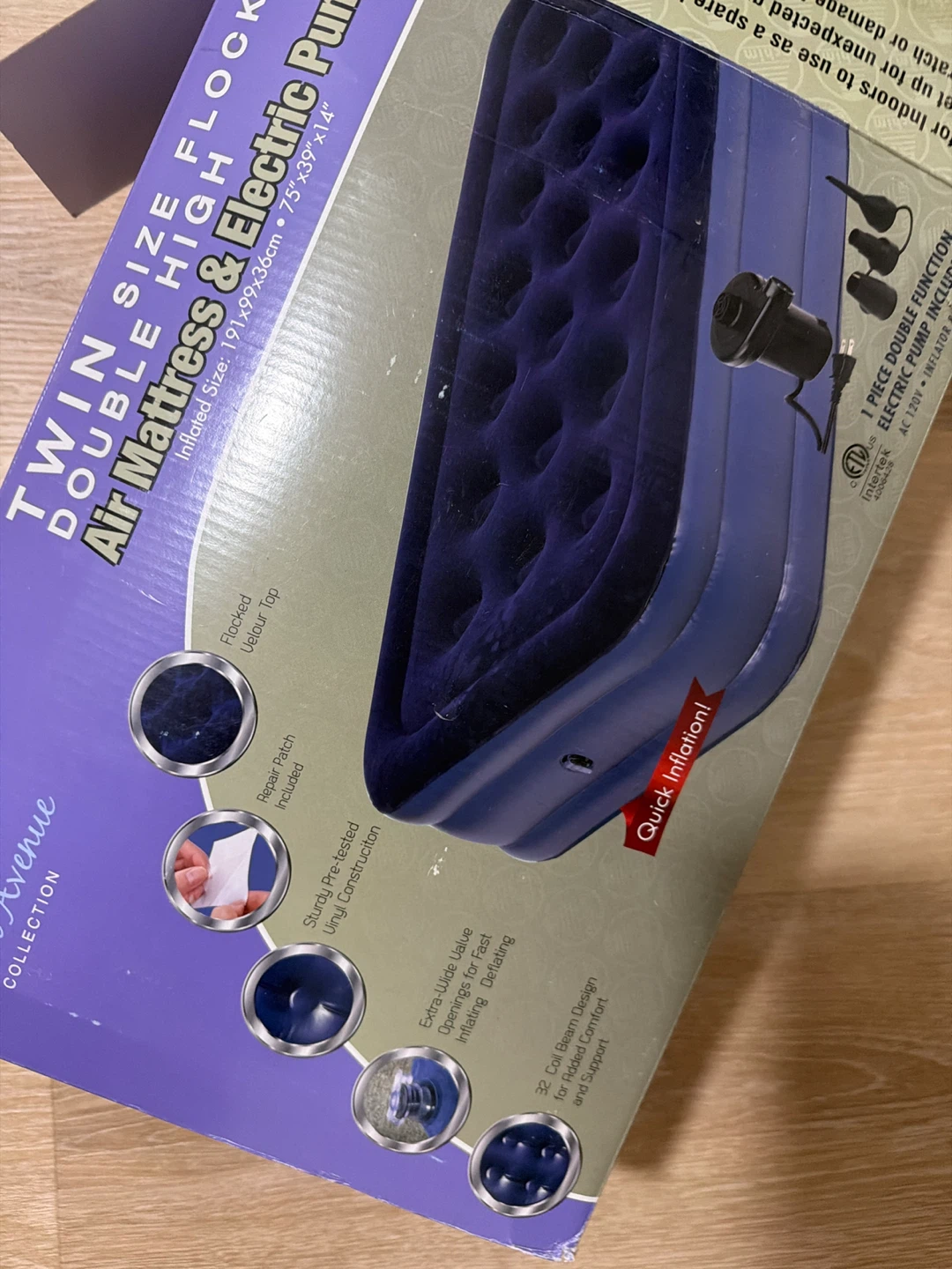 Twin Size Flocked Air Mattress & Electric Pump - NEW!