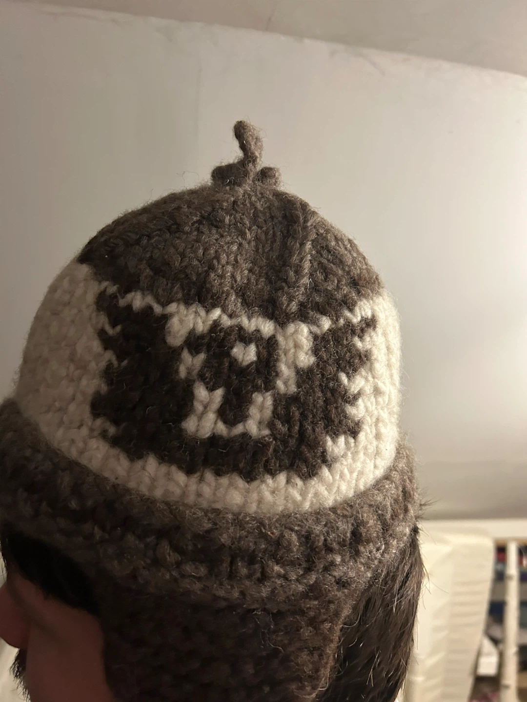 Hand-knitted Brown & White Winter Hat
