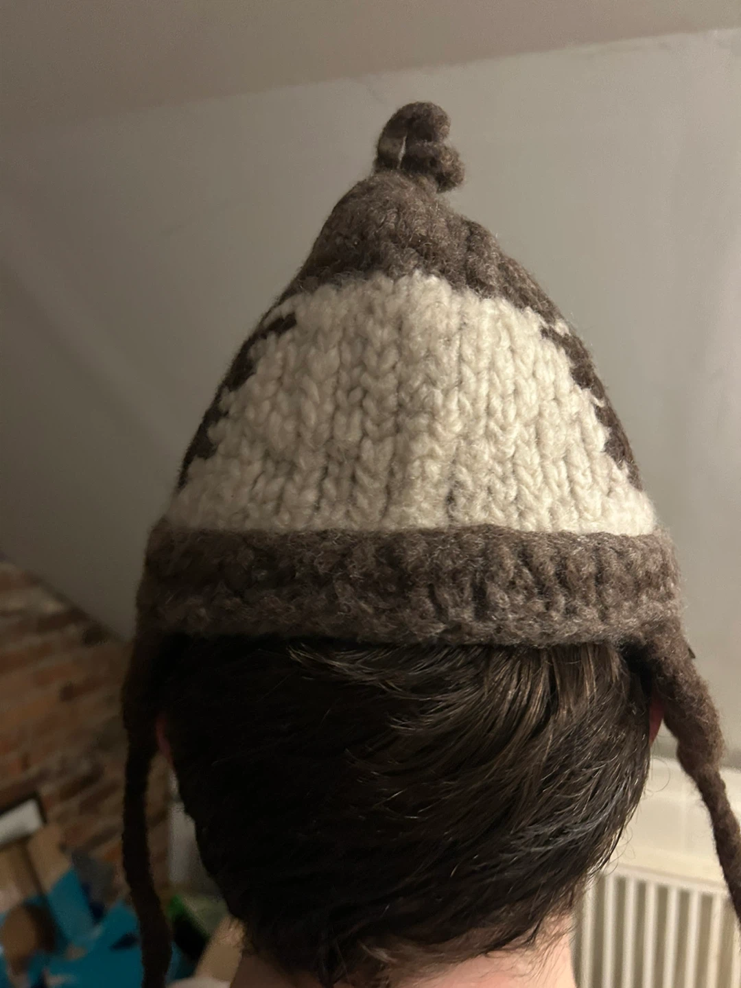 Hand-knitted Brown & White Winter Hat - photo 2