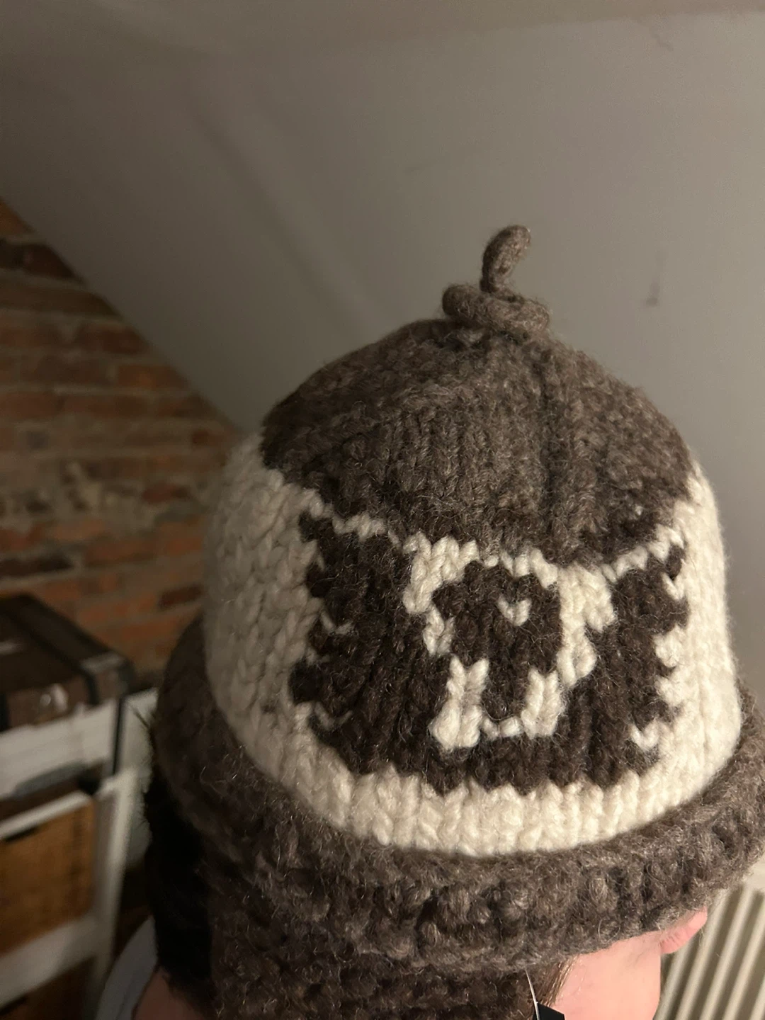 Hand-knitted Brown & White Winter Hat - photo 3