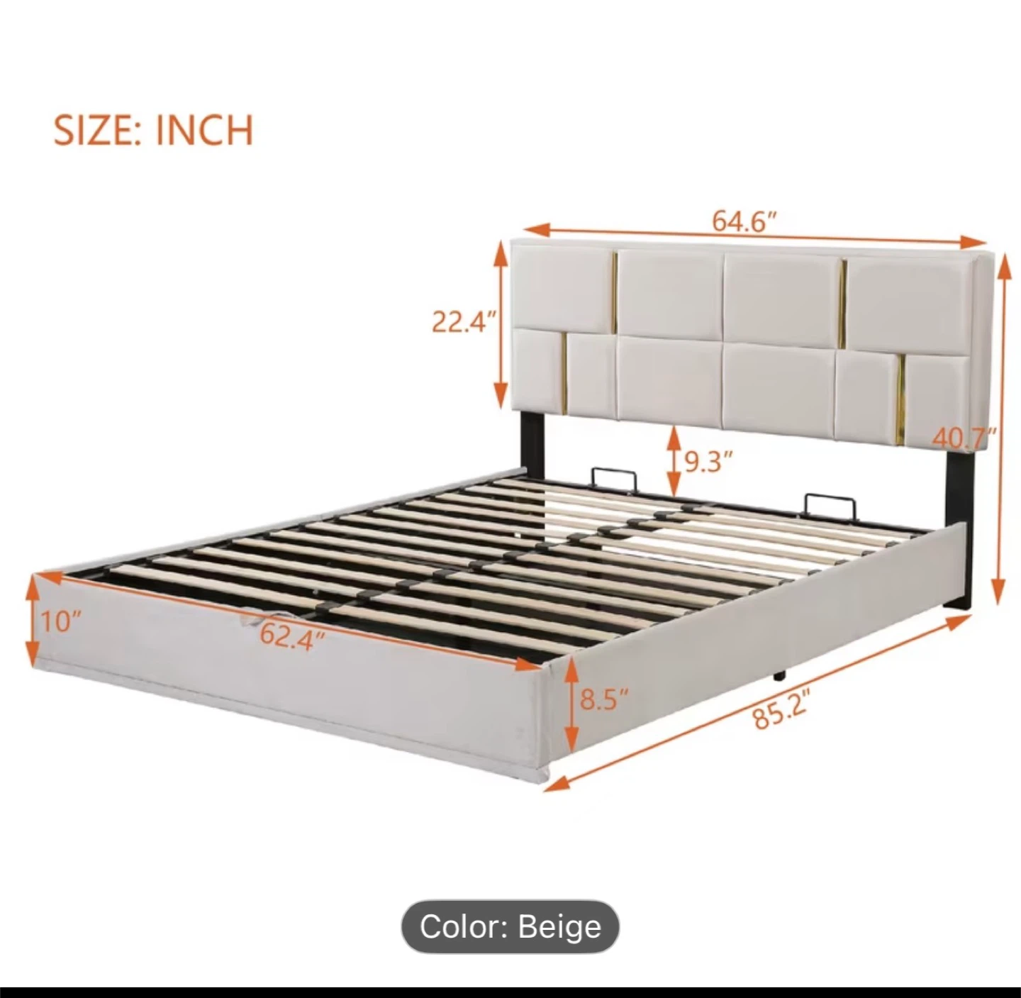 Queen Size Beige Upholstered Platform Bed - photo 3