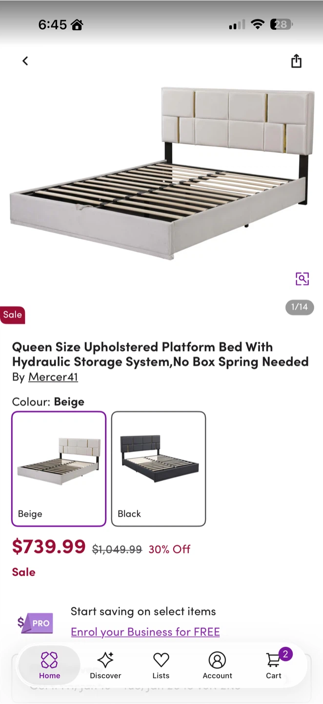 Queen Size Beige Upholstered Platform Bed - photo 5