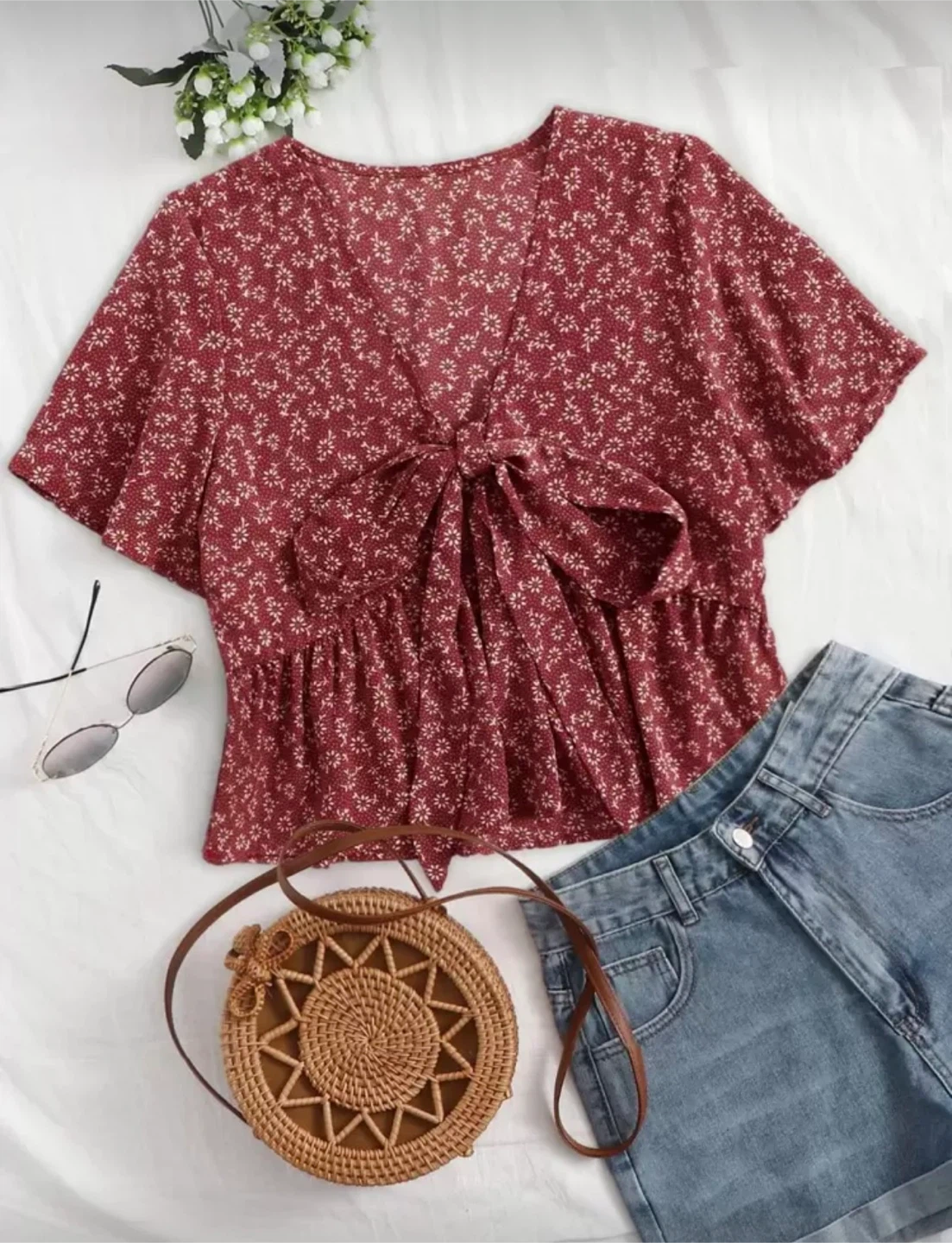 Shein Floral Knot Front Top - Size S