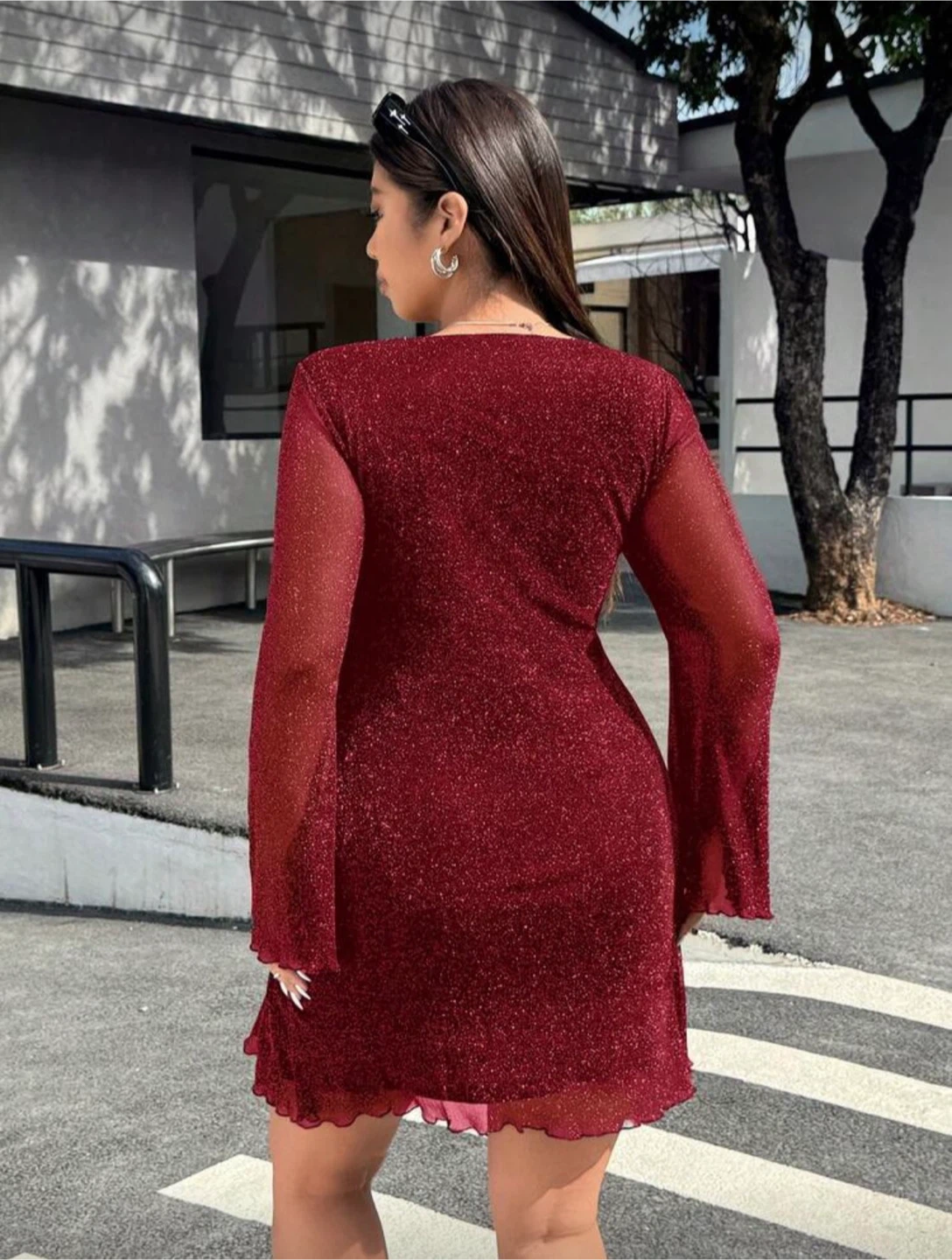 Burgundy Glitter Mini Dress - photo 2