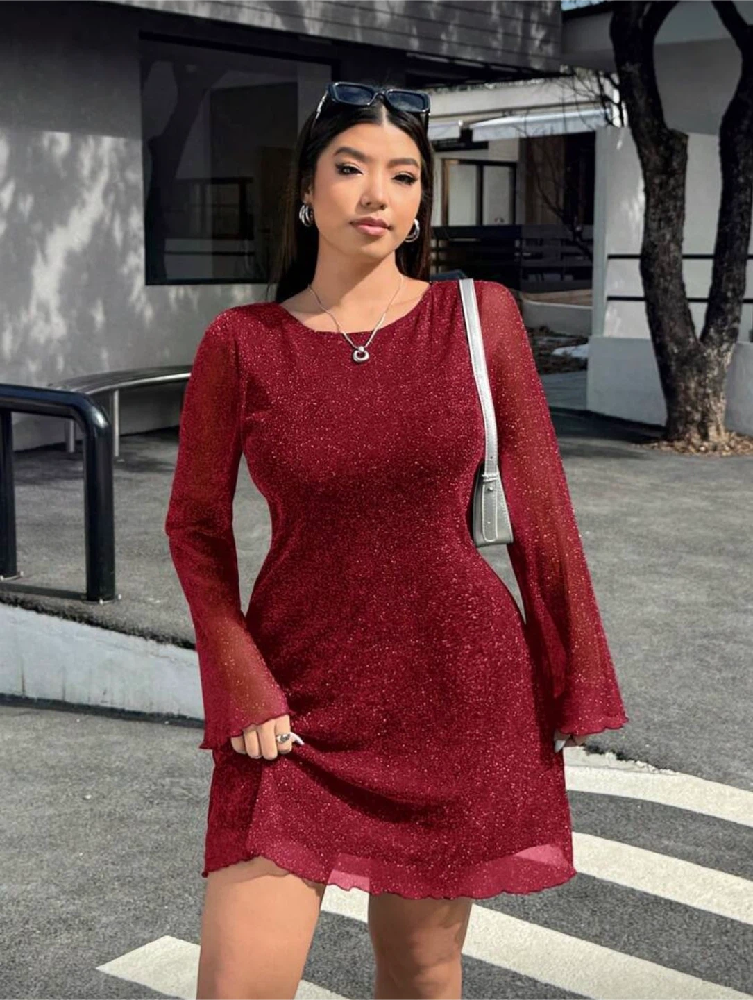 Burgundy Glitter Mini Dress
