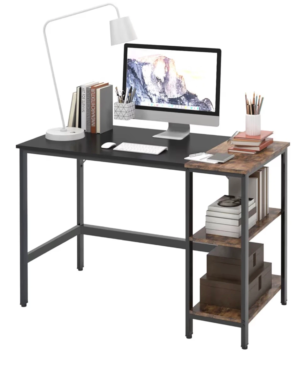 Black & Brown Computer Desk with Shelves - photo 3